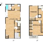 【RF間取り図】1階の和室はフローリング張りを行い、DKとつなげることで約17帖のLDKとなりました。