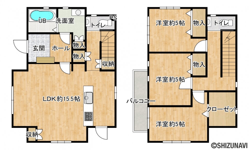 カチタス　五ケ堀之内　間取り図の中古住宅3LDK