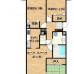 【間取り】和室のある3LDKの住戸です。水回り設備の交換、フローリング張替え、クロス張替え、照明交換等を行う予定です。