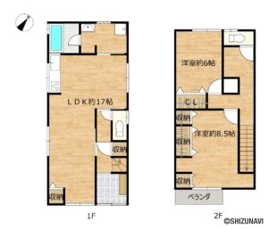 【RF間取り図】1階の和室はフローリング張りを行い、DKとつなげることで約17帖のLDKとなりました。
