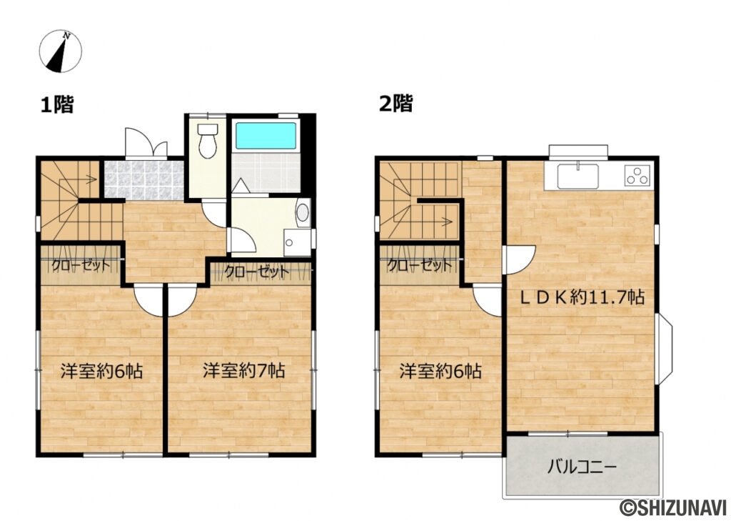 磐田市池田　中古住宅の中古住宅3LDK（リビングダイニングキッチン約11.7帖、洋室約7帖・約6帖・約6帖）