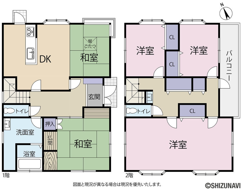 浜松市中央区入野町　高台地域の中古住宅　屋根裏収納ありの5SDKの間取り図