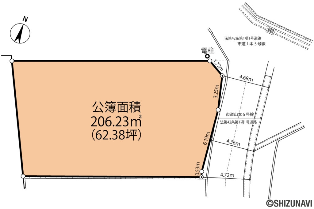 富士宮市山本　中古住宅　土地形状図