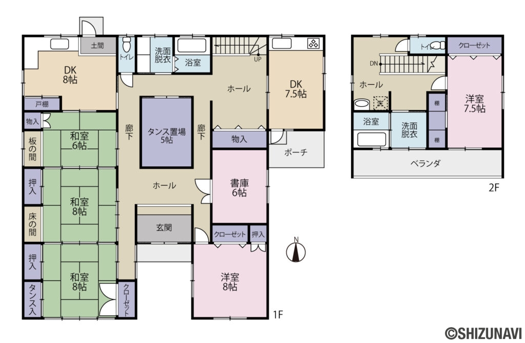 富士市今井　美邸・二世帯向き住宅の5DK＋2Sの間取り図