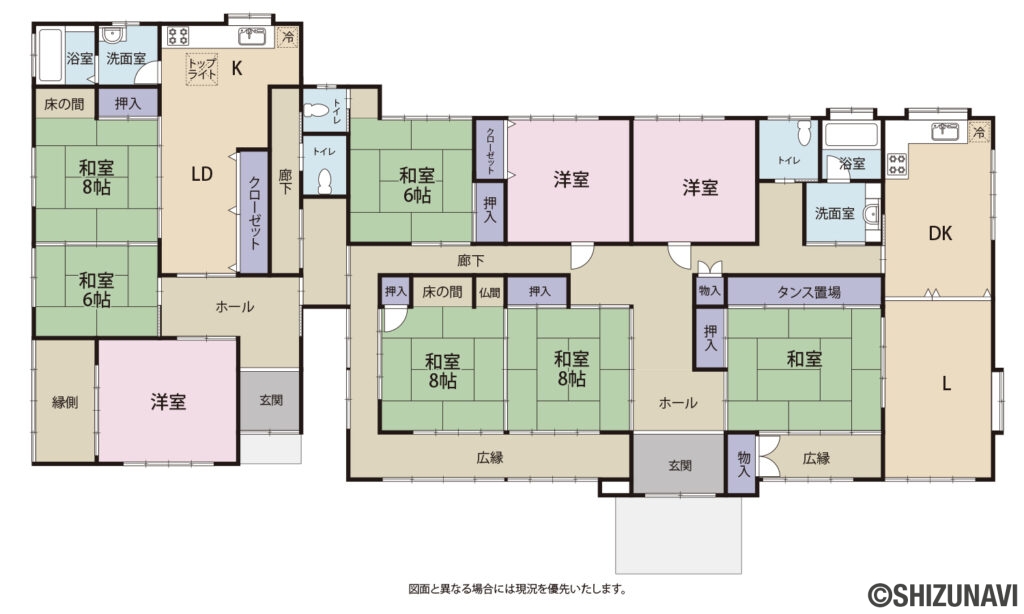 焼津市西島中古住宅の7DK（別邸有（108.89㎡）※母屋と廊下でつながっております。）の間取り図