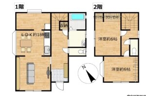 【リフォーム後/間取図】間取りは2LDKの二階建てです。LDKはパントリー部分を含めると約18帖あります。