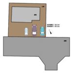 【区画図】駐車場は現状1台分。庭部分は一部駐車場に変更し、並列3台駐車可能になる予定です。