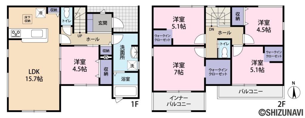 富士宮市万野原新田　２号棟の5LDKの間取り図