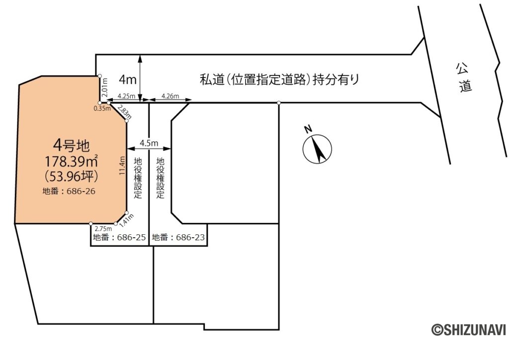 富士市伝法　売り土地4号室　土地形状図