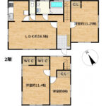 【RF後間取図（予定）】リビング約18.5帖の３LDKです。耐震補強工事、フローリング上張り、クロスの張替え、水回り設備の交換、建具交換、照明交換等を行う予定です。各居室が6帖以上と広々しており、南側が道路のため、日当たり風通しの良い住宅です。