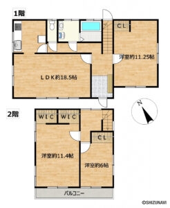 【RF後間取図（予定）】リビング約18.5帖の３LDKです。耐震補強工事、フローリング上張り、クロスの張替え、水回り設備の交換、建具交換、照明交換等を行う予定です。各居室が6帖以上と広々しており、南側が道路のため、日当たり風通しの良い住宅です。