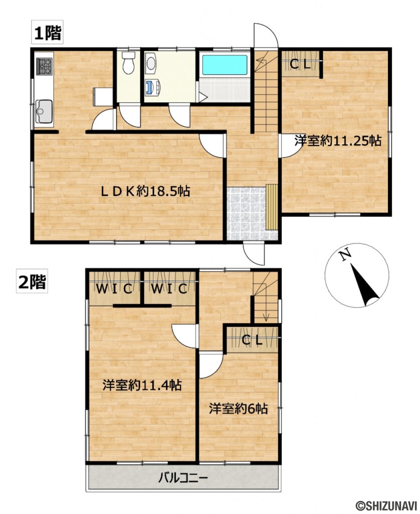 【RF後間取図（予定）】リビング約18.5帖の３LDKです。耐震補強工事、フローリング上張り、クロスの張替え、水回り設備の交換、建具交換、照明交換等を行う予定です。各居室が6帖以上と広々しており、南側が道路のため、日当たり風通しの良い住宅です。