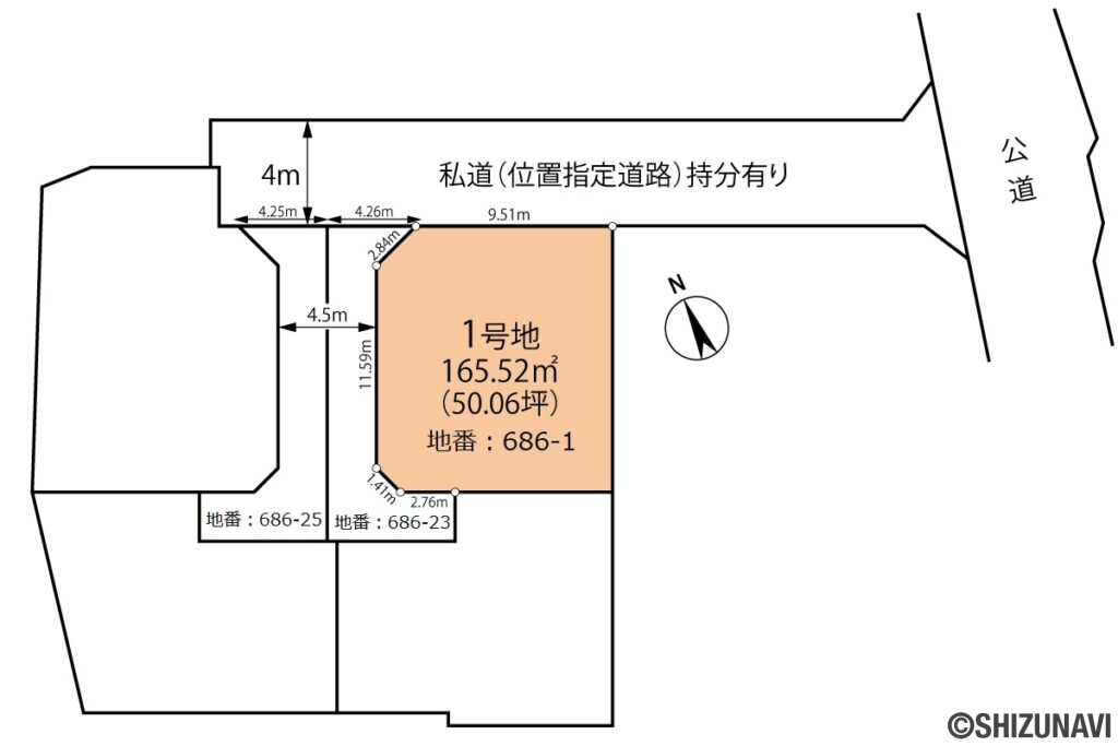 富士市伝法　売り土地1号地　土地形状図