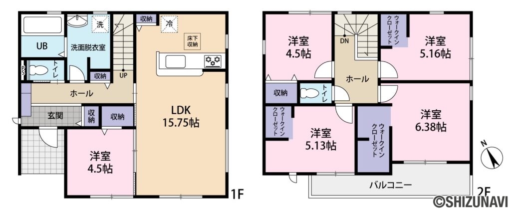 富士宮市万野原新田　1号棟の5LDKの間取り図