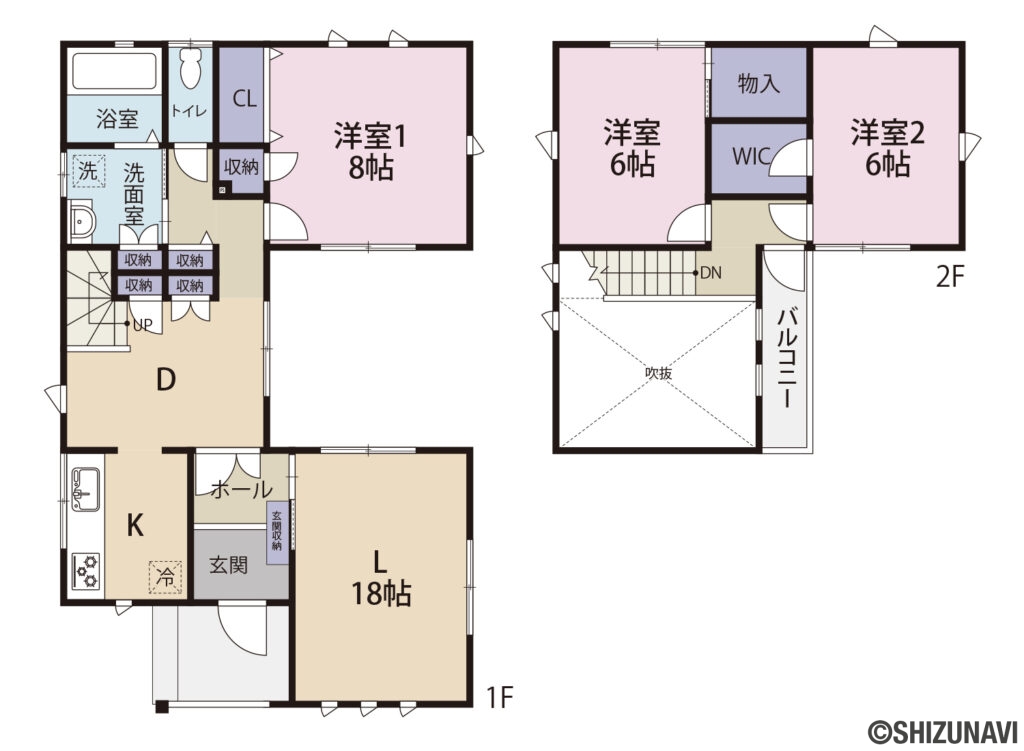 安松町中古住宅　築8年　駐車場3台可能　オール電化の3LDKの3LDK（洋6，洋6，洋8，LDK
）の間取り図