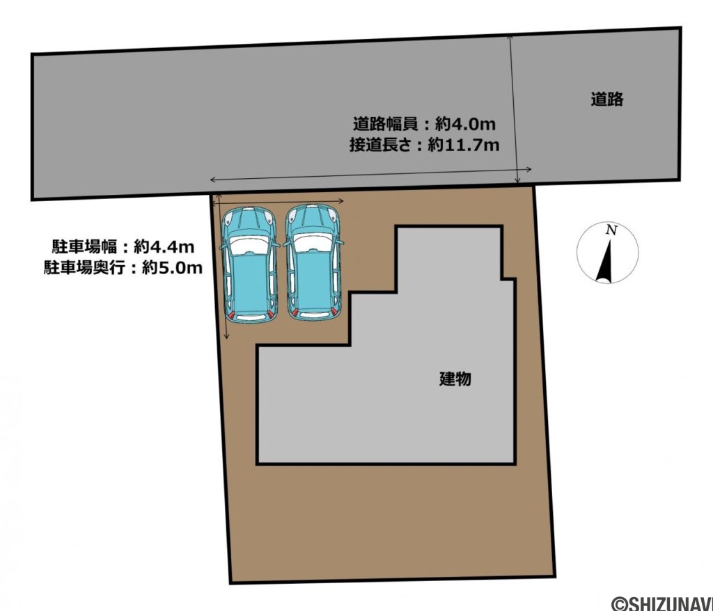 【区画図】駐車場は並列2台分です。敷地外駐車場もございますので、詳しくはスタッフまでお問い合わせ下さい。