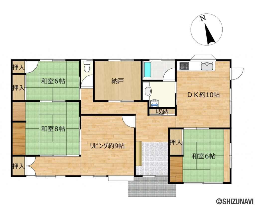 浜松市中央区垣武町　中古住宅の中古住宅4SLDK（ダイニングキッチン約10帖、リビング約9帖、和室約8帖・約6帖・約6帖）