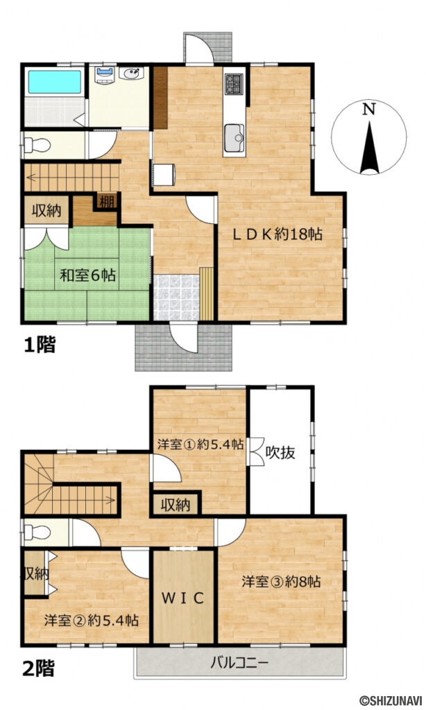 【間取り図】4SLDKの間取りです。2階にはウォークインクローゼットがあります。
