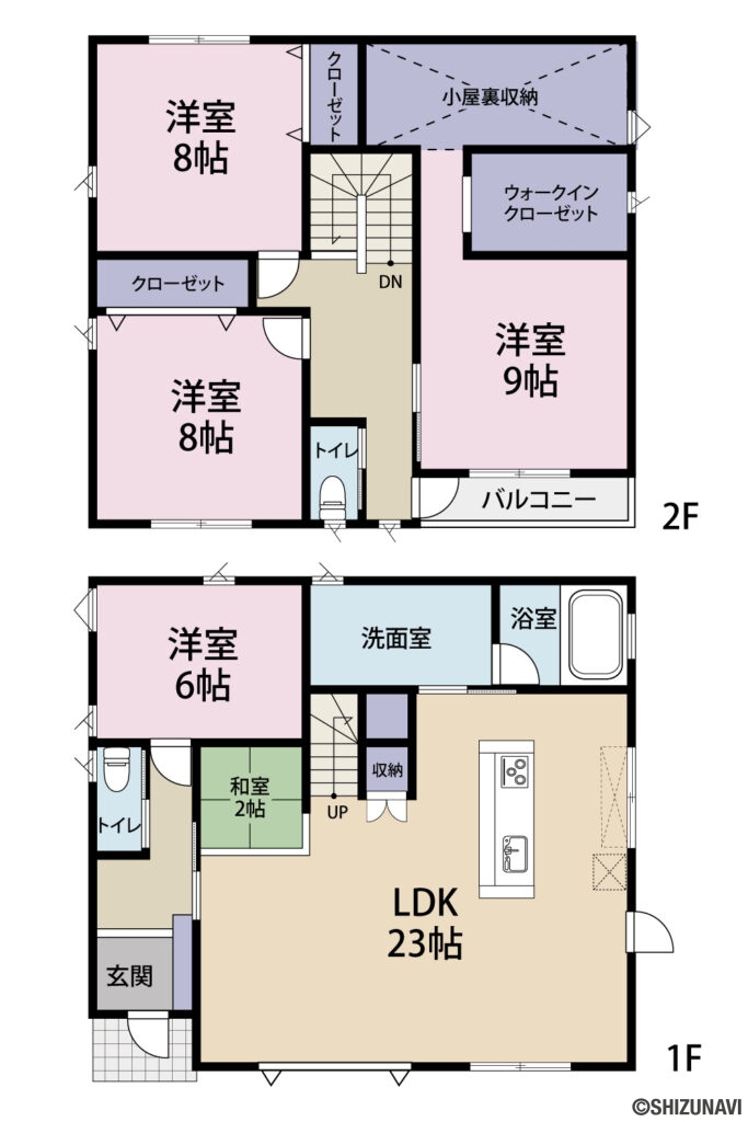 牧之原市大沢　太陽光パネル設置済中古住宅♪の4LDK（LDK 23帖　洋室9帖　洋室8帖　洋室8帖　洋室6帖　）の間取り図