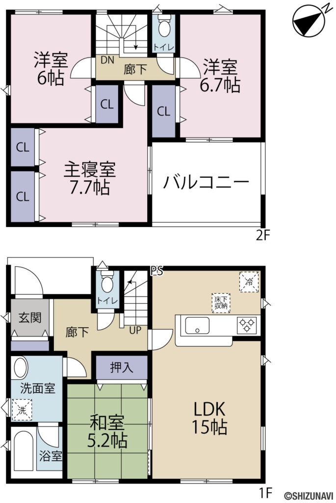 富士市北松野第3　1号棟間取り図の新築一戸建て4LDK