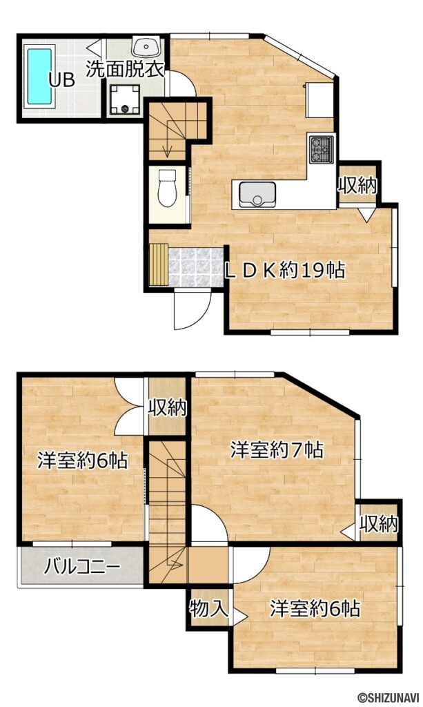 葵区南田町　間取図の中古住宅4LDK（1階：DK19帖
2階：洋室7帖、6帖、6帖）