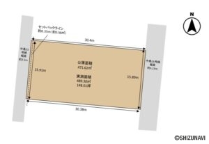 浜松市中央区中島4丁目　整形地　142坪超　両面道路　建築条件なしの画像