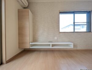 リビング　収納とテレビ台が造り付けられています。