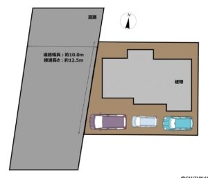 【区画図】駐車場を造成予定。3台駐車可能になる予定です。