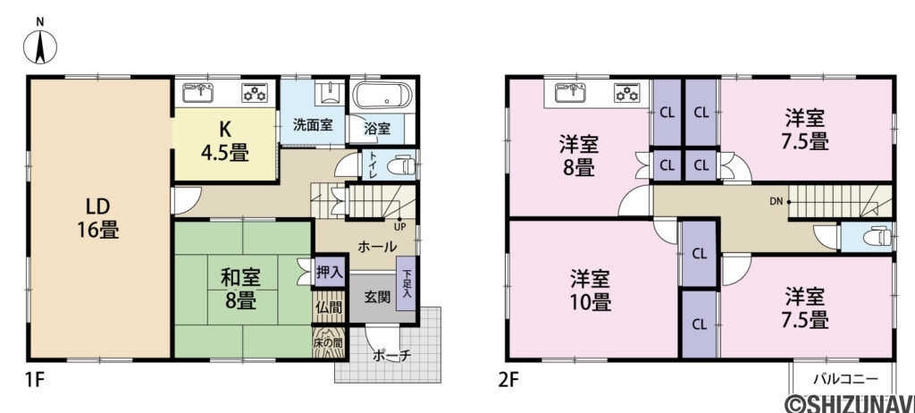 島田市道悦一丁目　パナソニックホームズ中古住宅の8LDK（LDK:20.5　和室：8　洋室：10　洋室7.5　洋室7.5　洋室：8※キッチン有）の間取り図