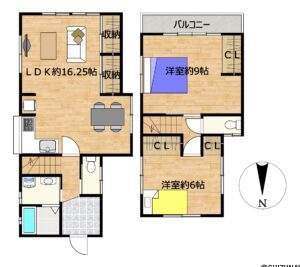 【リフォーム後間取図（予定）】フロアタイル上張り、クロス張替え、設備交換、外壁屋根塗装を行う予定です。