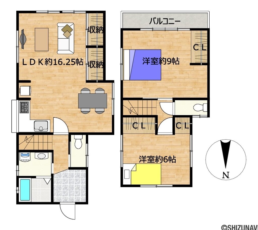 浜松市中央区篠原町　中古住宅の中古住宅2LDK（リビングダイニングキッチン約16.25帖、洋室約9帖・約6帖）