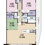 広々LDKは18.8帖。日当たり、眺望の良いリビングは寛ぎの空間。