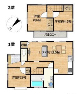 【リフォーム後間取図（予定）】和室を洋室へ変更し、3LDKの住宅になります。耐震補強工事、水回り設備の交換、外壁塗装、フローリング上張り、クロスの張替え、建具交換、照明交換、玄関交換を行う予定です。南東が駐車場となっているため、日当たり風通しの良い住宅です。