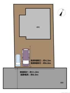 【区画図】カーポートがあり、並列２台駐車が可能です。