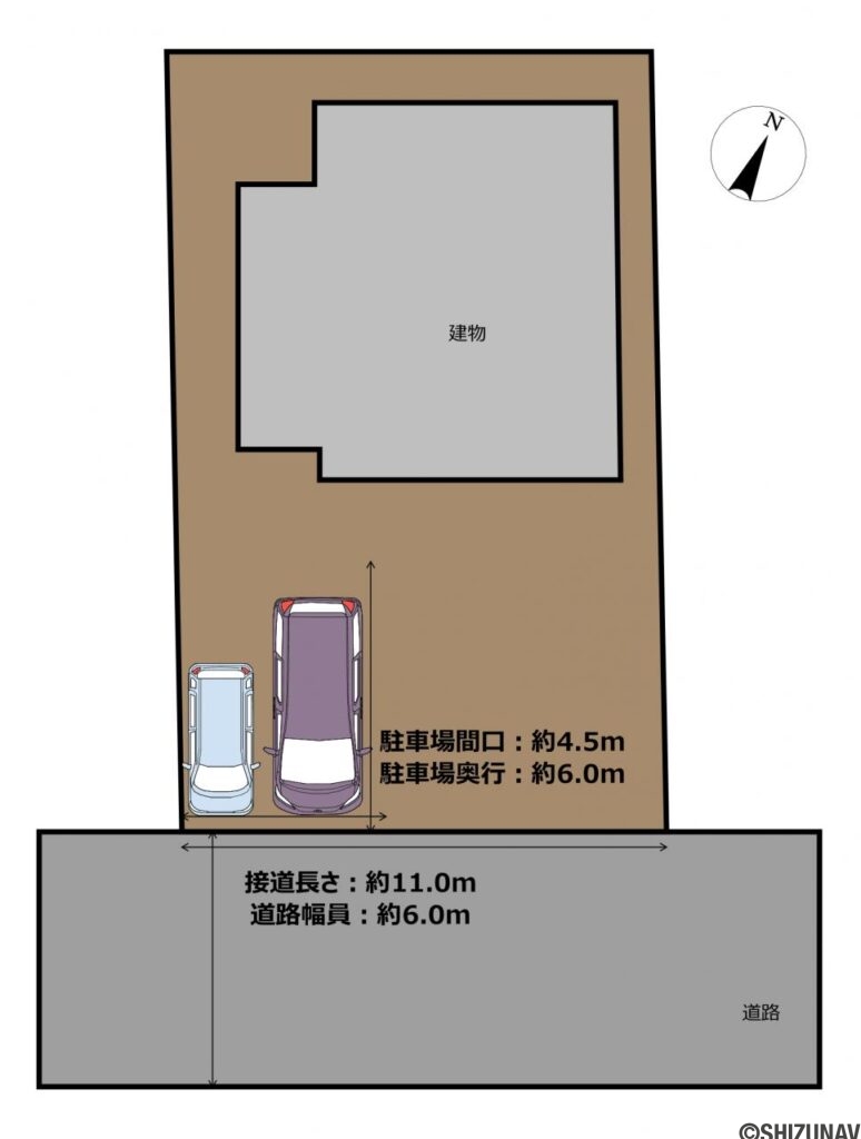【区画図】カーポートがあり、並列２台駐車が可能です。
