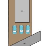 【区画図】並列3台駐車可能です。前面道路は一方通行なのでゆっくり駐停車していただけます。