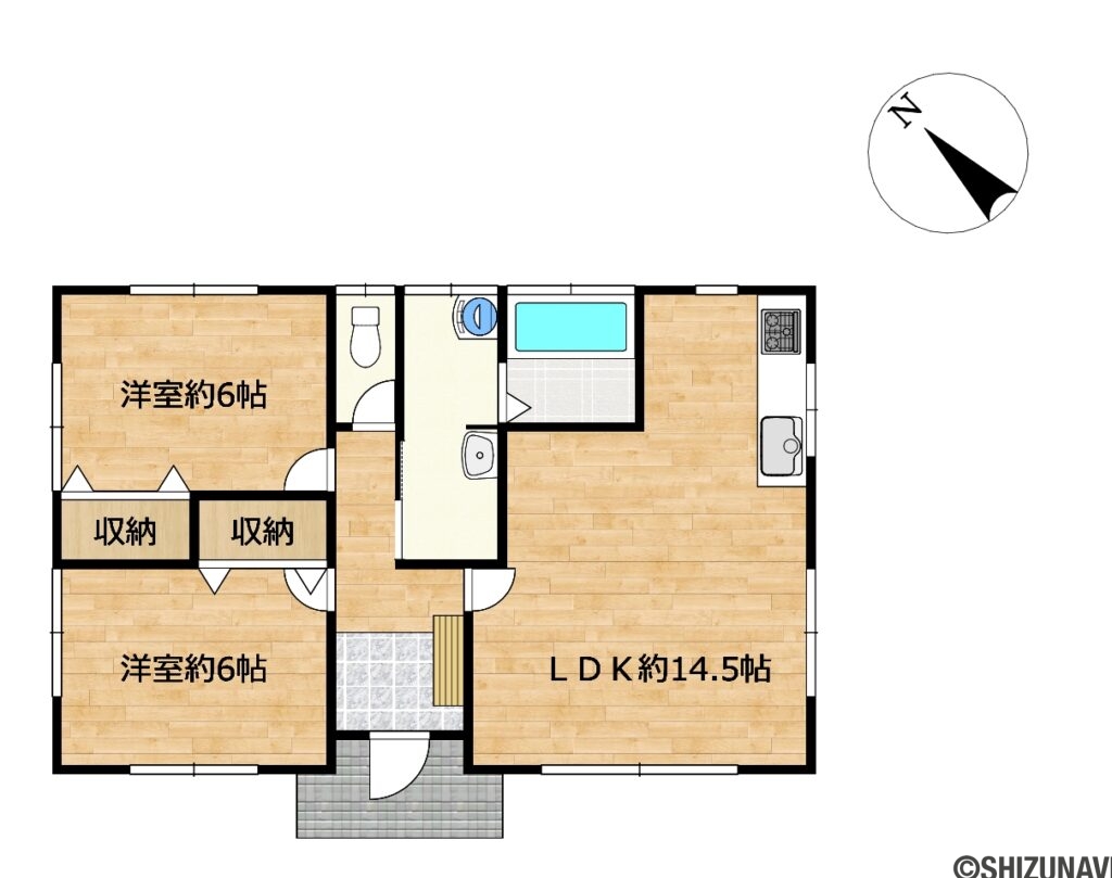 【間取り図】2LDKのコンパクトな平屋戸建です。