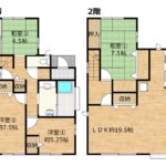 【リフォーム前／間取り図】2階に約19.5帖とゆとりのあるLDKがございます。2階の和室は洋室へリフォーム予定です。各部屋に収納がついており、収納力豊富なお家です。