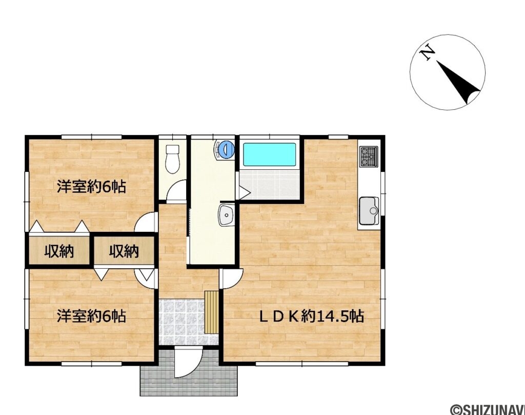 周智郡森町城下　中古住宅の中古住宅2LDK（リビングダイニングキッチン約14.5帖、洋室約6帖・約6帖）