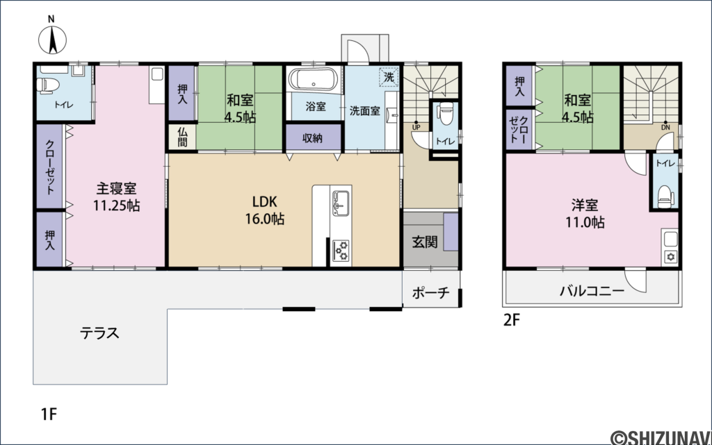 磐田市鎌田　中古戸建ての中古住宅4LDK（LDK16帖、和室4.5帖、主寝室8.75帖、和室4.5帖、洋室11帖）