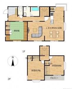 【リフォーム後予定間取り図】和室1部屋、洋室2部屋の3LDKへリフォーム予定です。