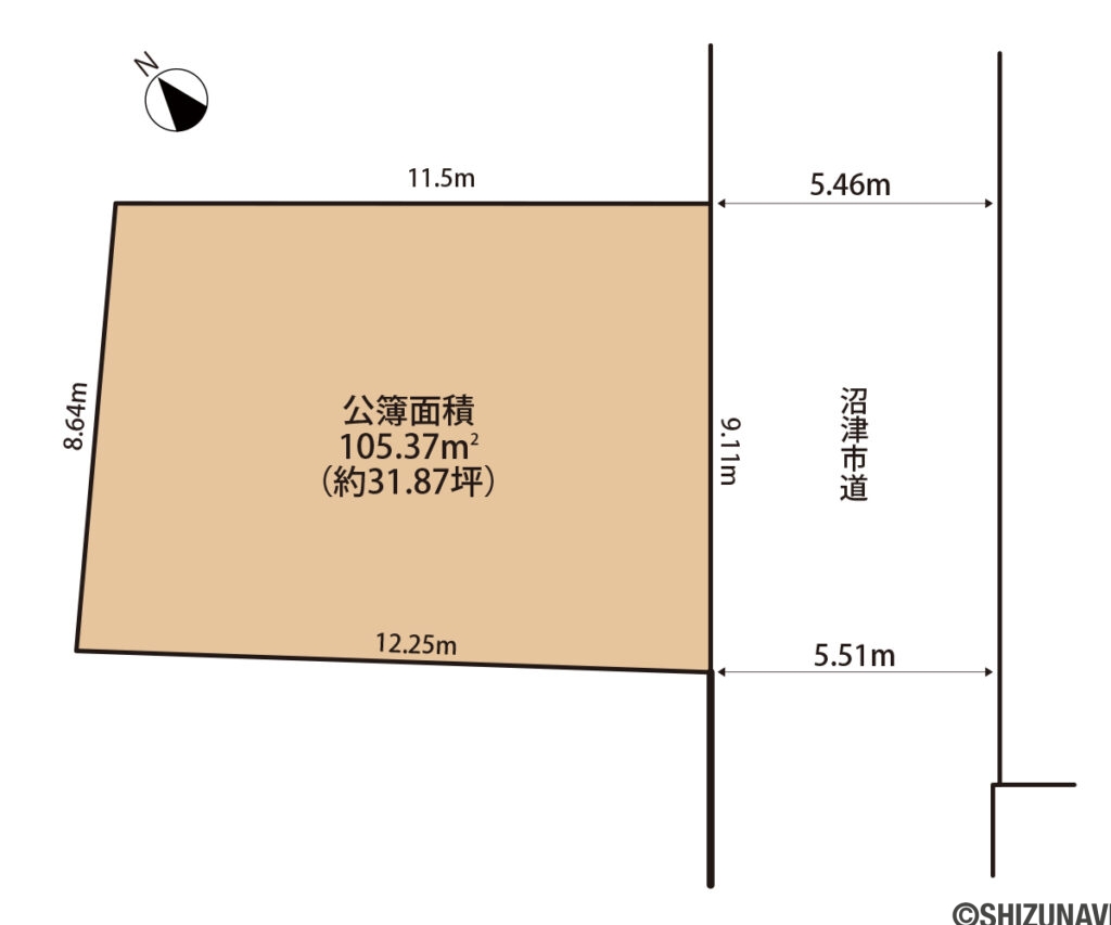 沼津市東間門　中古住宅　土地形状図