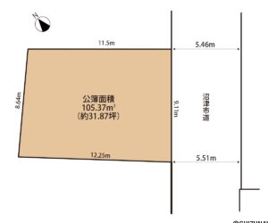 沼津市東間門　中古住宅　土地形状図