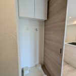 洗濯機置き場の上にも収納付き。