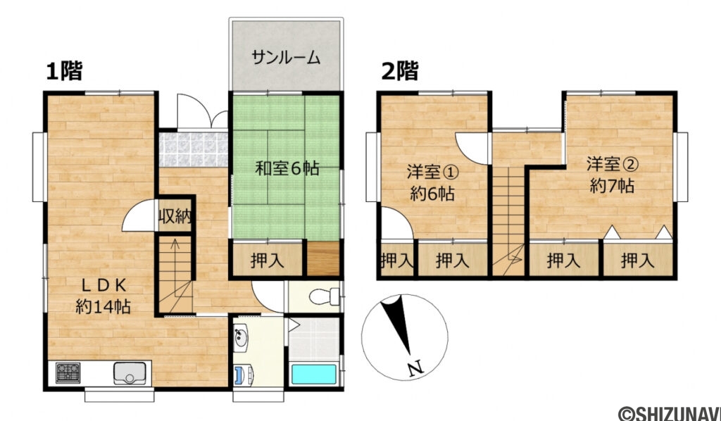 【間取り図】全部屋クロス張替え、床材張替え、照明設備新品取り付け、水回り設備全交換、外壁塗装を行います。