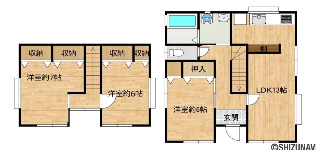 【リフォーム後予定間取り図】全部屋クロス張替え、床材張替え、照明設備新品取り付け、水回り設備全交換、外壁塗装を行います。
