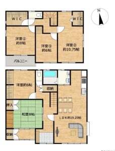 【リフォーム後間取り図】リフォーム後は約19.25帖の広々としたLDKを確保。水回り設備を一新し、1階に2部屋、2階に3部屋を備えた、ゆとりある5SLDKの住まいへ生まれ変わります。