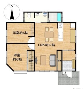 【リフォーム後/間取図】約17帖のゆとりあるLDKにはリビングを見渡せる対面キッチンを採用。LDK、各居室に収納スペースを備えており、お部屋をすっきり保てます。