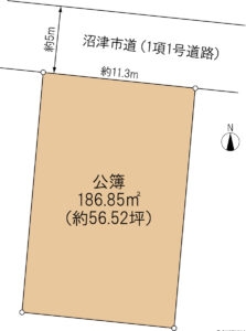 沼津市東原　売り土地　土地形状図