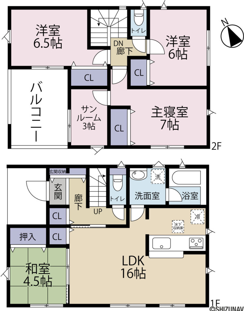 【2026.6完成】富士市入山瀬第9　全2棟　2号棟　4LDK＋サンルームの4LDKの間取り図